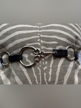 Suzi Roher Ring Link Stretch Belt Black Leather Metal L